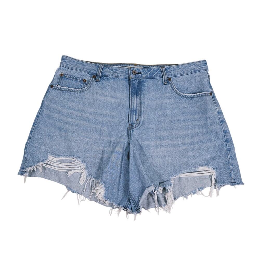 Abercrombie & Fitch Curve Love The Loose Short High Rise Size 33 Blue Distressed